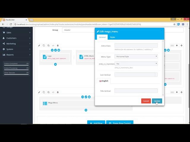 Pavo Theme: Create new Header buider Opencart3