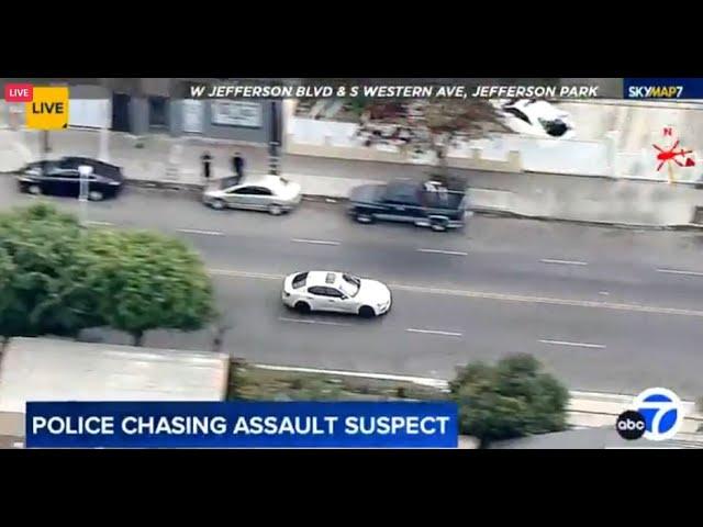 Police chasing possible assault suspect in white Maserati through Los Angeles