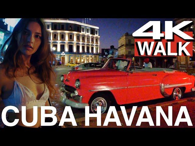 Cuba. Havana. 4K Walk  at Night