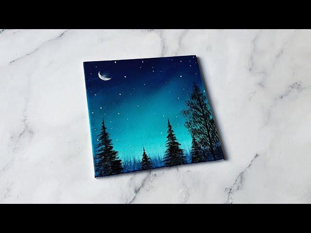 Easy way to paint a night sky / acrylic painting ideas for beginners ️