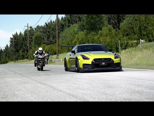 Kawasaki Ninja H2R Supercharged vs Nissan GT-R Tuned vs Ferrari F12 TDF Tuned at Old SPA