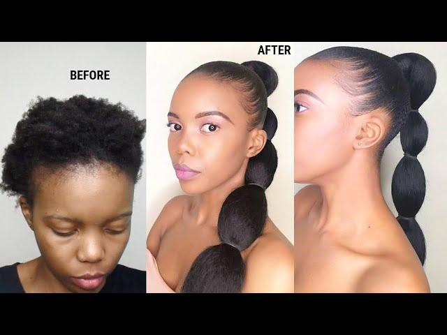 BUBBLE PONYTAIL ON SHORT NATURAL HAIR | 4C HAIR | PROTECTIVE STYLE#sleekponytail