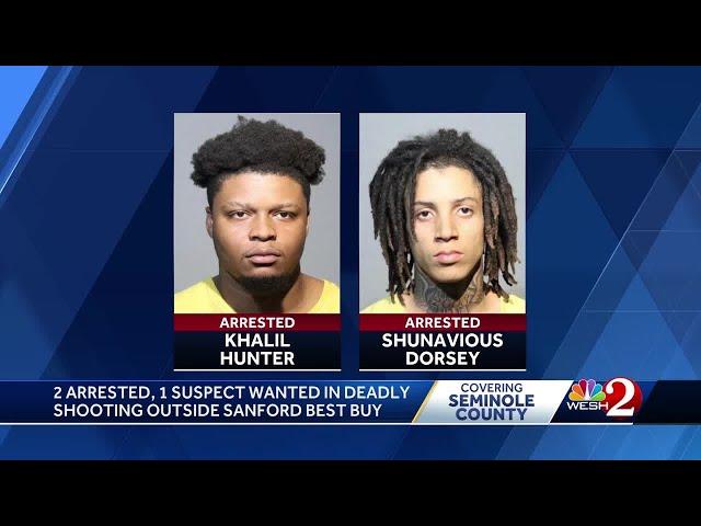 2 arrested, 1 suspect wanted in December homicide outside Sanford Best Buy