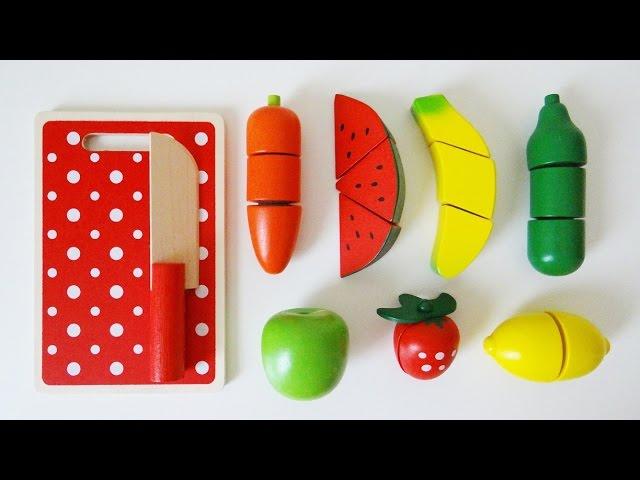 Wooden toy velcro cutting fruit cooking playset