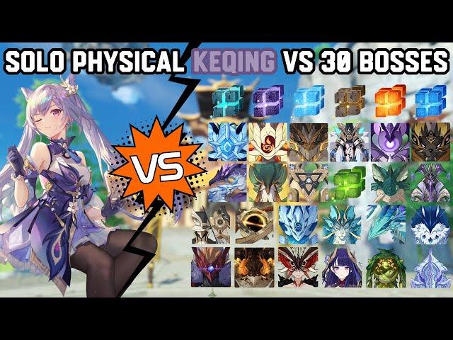 Solo Physical Keqing vs 30 Bosses Without Food Buff | Genshin Impact