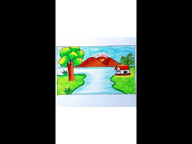 Easy landscape drawing #shorts #shortvideo #shortsfeed #vairalshort