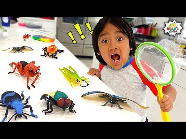 Ryan's Bug Catching Pretend Play and Learn Insect Facts for kids