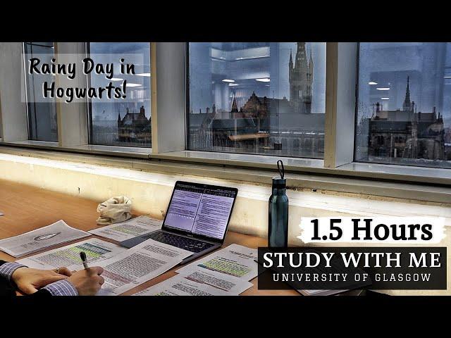 1.5 HOUR STUDY WITH ME at the LIBRARY|University of Glasgow|Background noise, no breaks, rain&typing