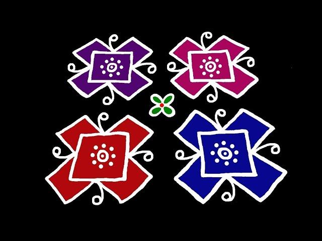 Simple flower rangoli | flower kolam | 10 dots rangoli | pulli kolam | Easy rangoli | flower muggulu