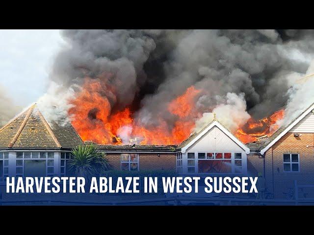 West Sussex: Roof of Harvester restaurant destroyed in large fire