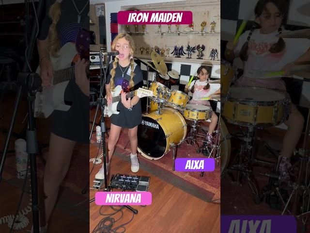 Nirvana y Aixa tocan The Trooper de IRON MAIDEN #guitargirl #drums #drumgirl #guitar #2024 #rock