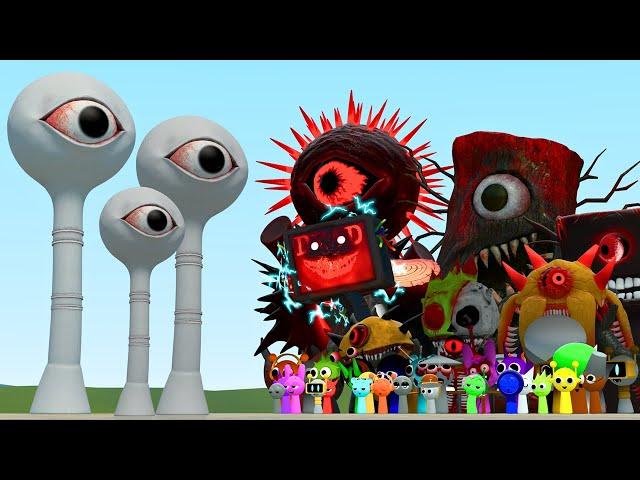 New Eye Tower Monster Vs All Sprunki Family In Garry's Mod