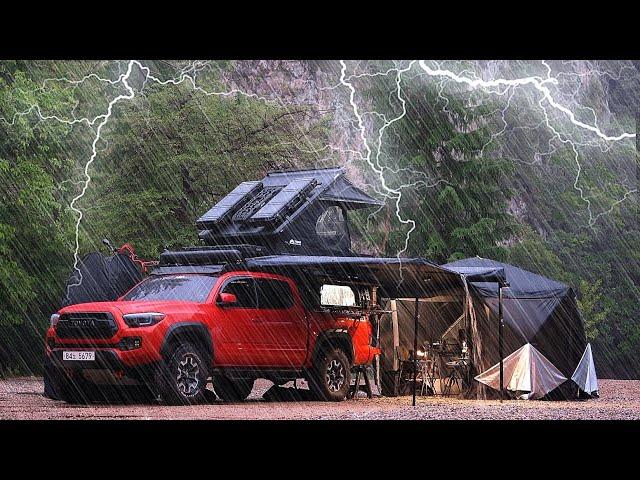 Camping in the Rain with a New Camping Truck, Toyota Tacoma Overland Setup