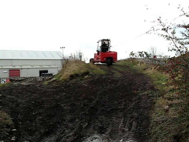 Moffett truck-mounted forklift demonstrating its amazing off-road capabilities!