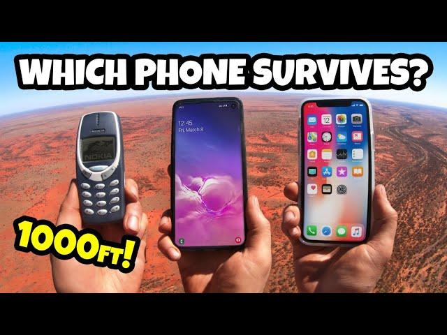 1000 ft Drop Test - iPhone 11 Vs. Samsung S10 Vs. Nokia 3310