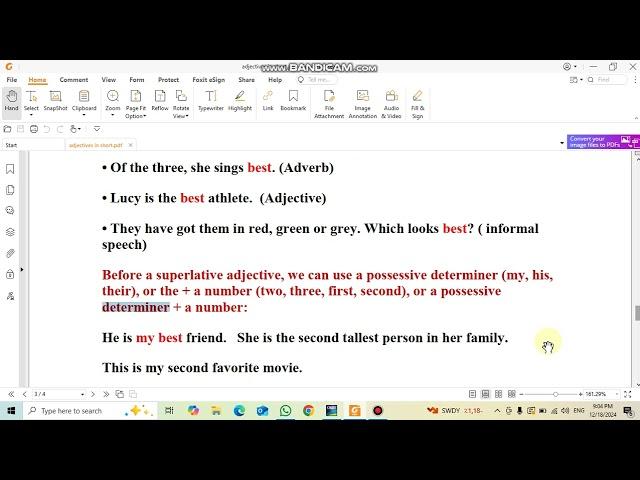 adjective : kinds, degrees, position, examples.  Second session