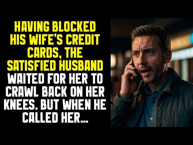 Having blocked his wife's credit cards, the satisfied husband waited for her to crawl back on...