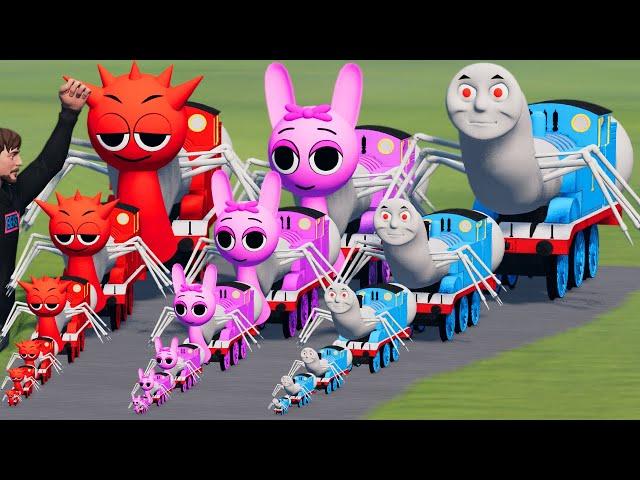 Big & Small CURSED Sprunki Pinki the Train vs Thomas the Train vs Raddy vs MrBeast | BeamNG.Drive