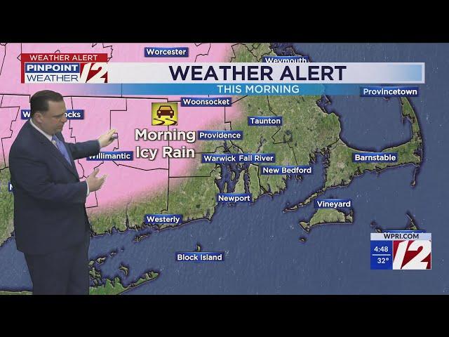 WPRI 12 Weather Forecast for 2/13/25:  Freezing rain and rain this morning; slick roads possible