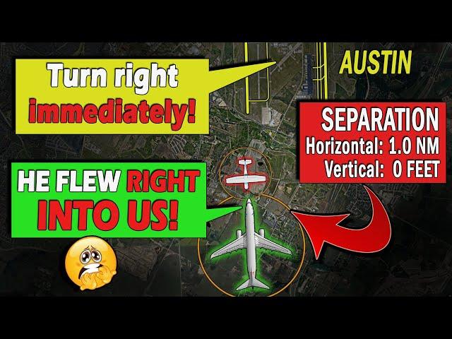 EXTREME NEAR MID-AIR COLLISION between Airliners and Cessna Plane at Austin!