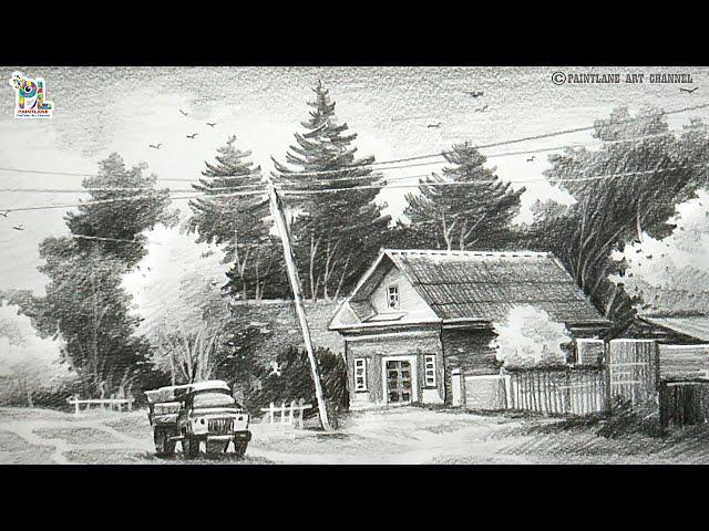 How to draw Pencil Landscape Scenery Art With Street View || Easy Pencil Art Video