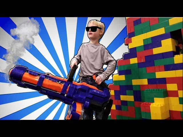 2 Story LEGO FORT Nerf Battle - Parents vs Kids