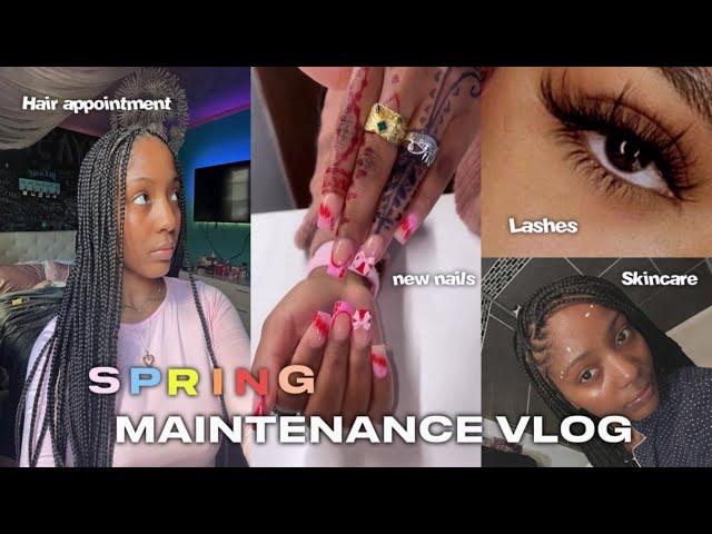 SPRING MAINTENANCE VLOG   : hair appointment, lashes, skincare, new nails