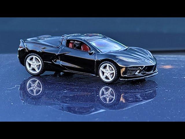 2020 Chevrolet Corvette Stingray in 1:64 scale by AutoWorld - 4337 Black - Mid Engine Chevy C8 Vette