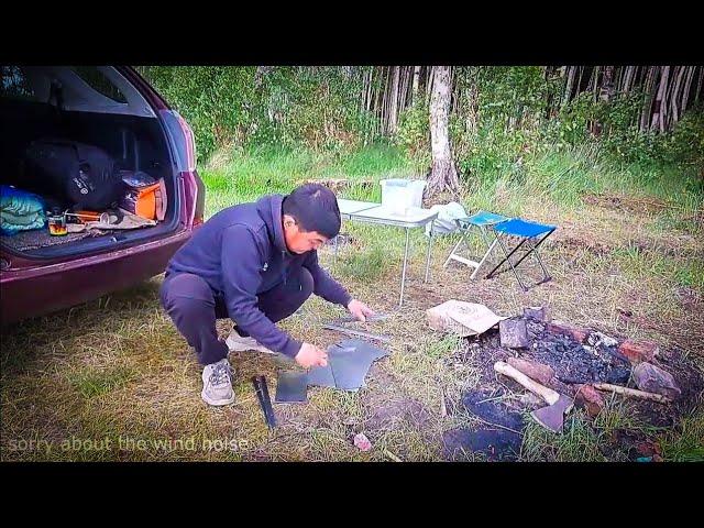 Solo camping on the lake with heavy rain | chicken wings on the grill