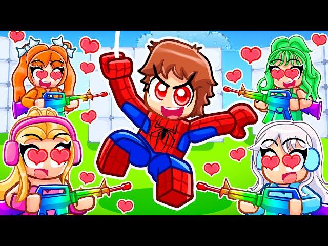 Becoming Spiderman In Roblox Rivals With MY CRAZY FAN GIRLS...