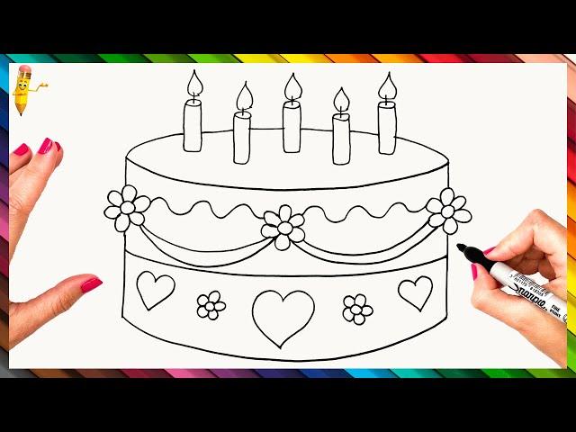 How To Draw A Birthday Cake Step By Step  Birthday Cake Drawing Easy