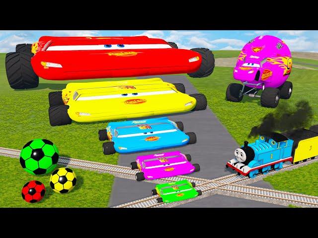 Big & Small Wide Lightning McQueen Monster Truck VS Pixar Cars VS Thomas Trains - BeamNG.Drive