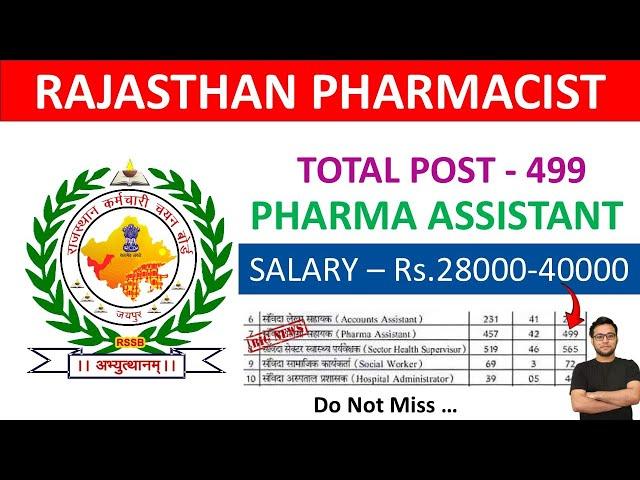 499 Pharmacist Vacancy | Rajasthan | Pharma Assistant | Check Details  #pharmacist #rrbpharmacist