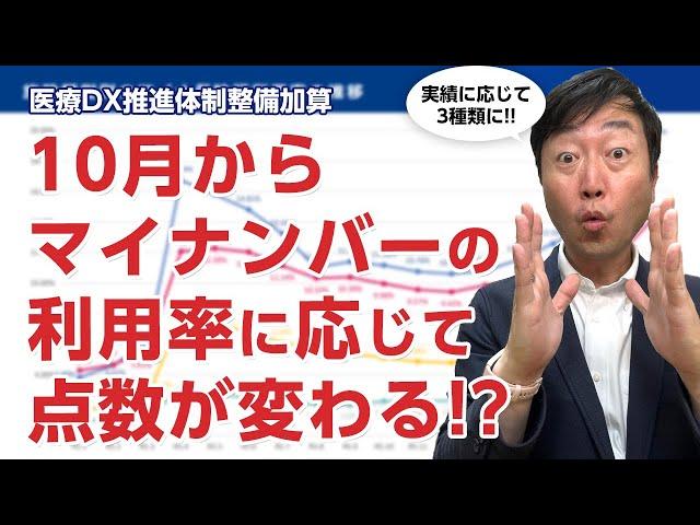 医療DX推進体制整備加算がマイナンバーの実績に応じて10月から点数が変わります。