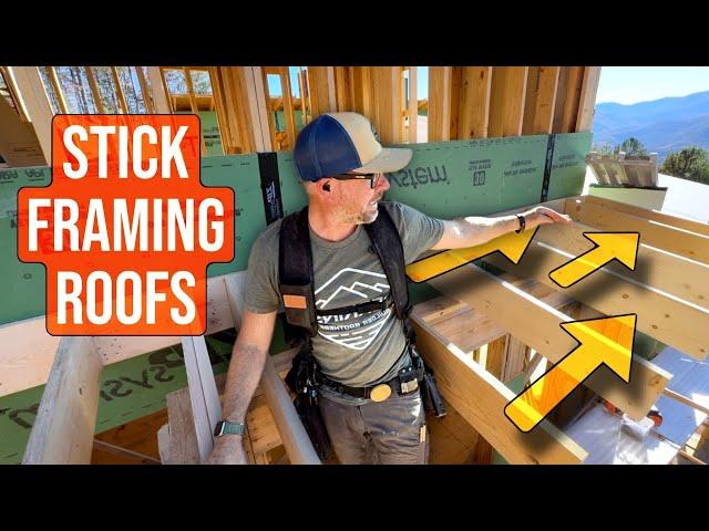 Construction of a MEGA sized Modern Home PT 55 | Stick Framing Side Roofs