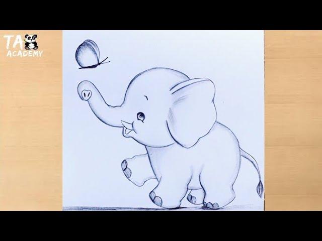 Happy Baby   Elephant With butterfly pencildrawing scenery@TaposhiartsAcademy