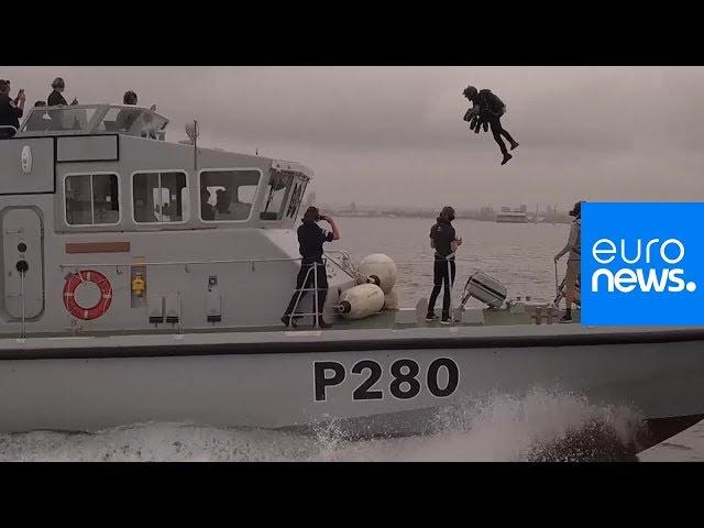 Watch: British inventor tests jetpack suit over open water