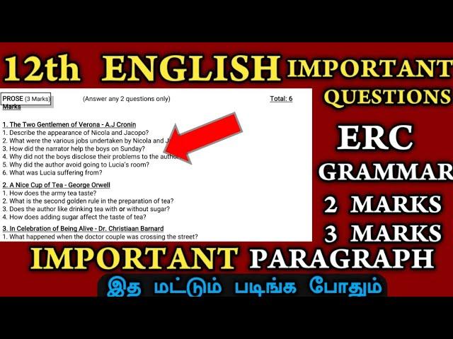 12th English Public Important Questions 2024 | 12th english important questions 2024