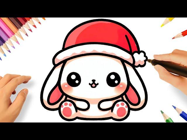 HOW TO DRAW A CUTE CHRISTMAS BUNNY EASY ️