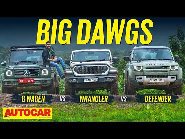 G class vs Wrangler vs Defender comparison: 4x4 legends on and off road | Autocar India