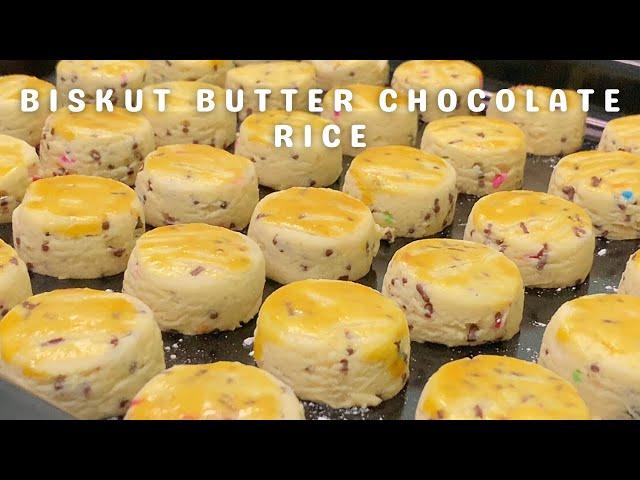 Biskut butter chocolate rice sedap rangup dan cair dalam mulut, biskut raya mudah sukatan cawan