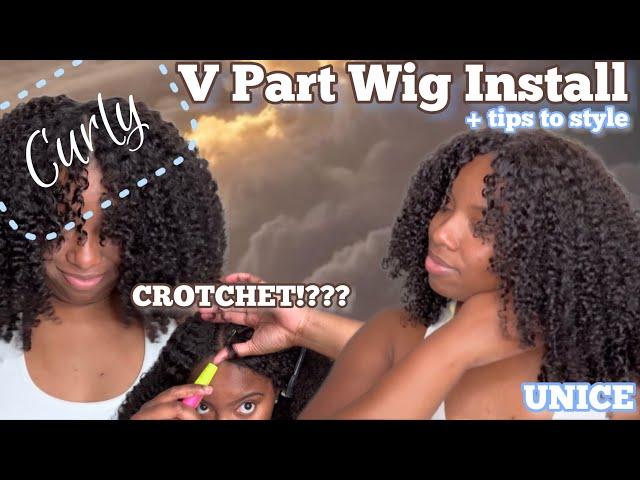 VIRAL CROTCHET METHOD USING CURLY V PART WIG + easy styling tips for a “realistic look” ft. UNICE 