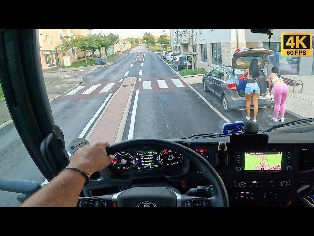 FIRST PERSON REAL TRUCK DRIVING on Scania V8  HOT Day in Spain