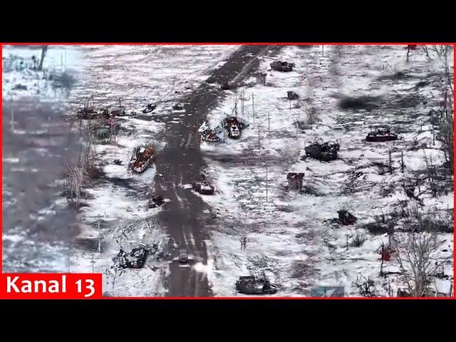 Over 60 pieces of equipment were destroyed - Graveyard of Russian equipment in snowy Kursk steppes