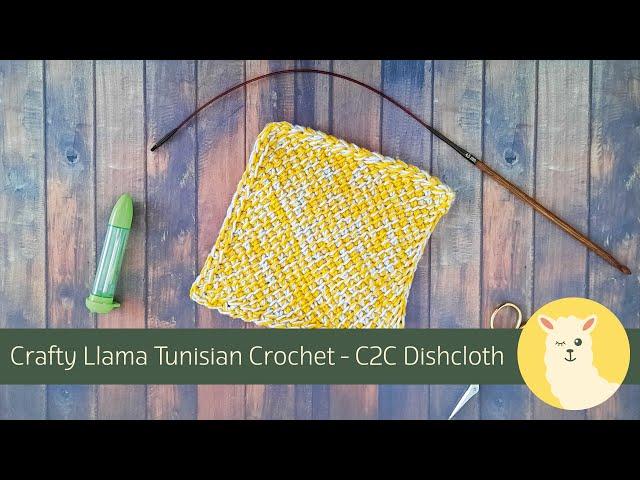 Crafty Llama Tunisian Crochet - Corner to corner dishcloth.