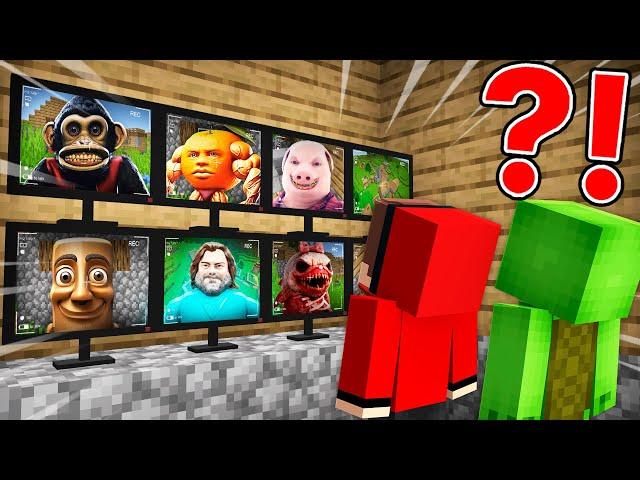 JJ and Mikey Watching for Scary MONSTERS on CAMERAS in Minecraft! - Maizen
