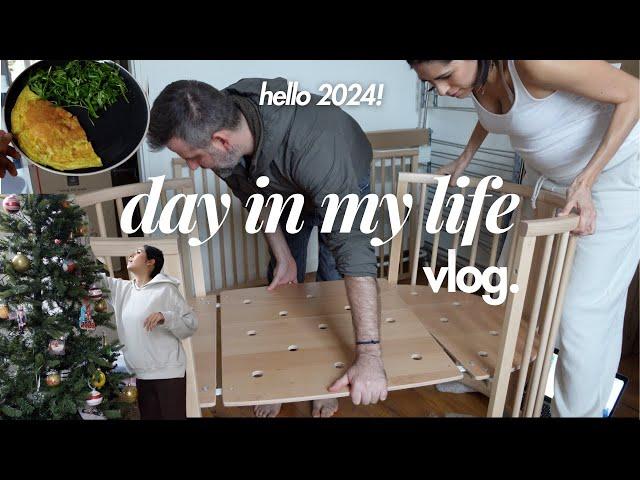 day in the life | holiday cleanup, crib setup, nursery update + baked goods