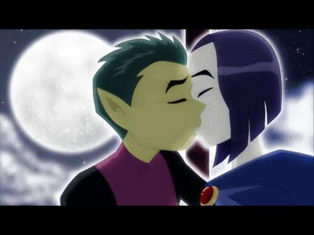 Teen Titans Raven kissing Beastboy 