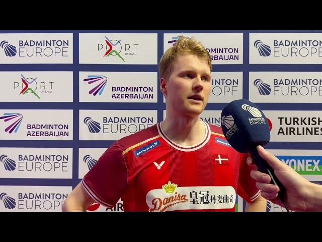 Anders Antonsen after his final again Alex Lanier at the European Mixed Team Championships.