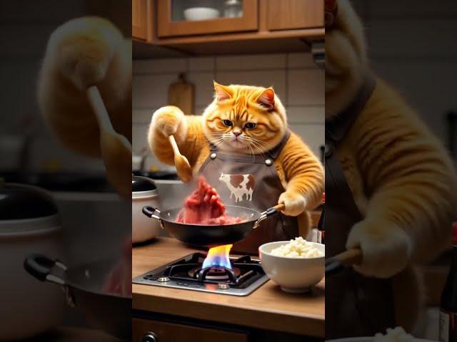 fat cat cooking The cat is doing a pan trick